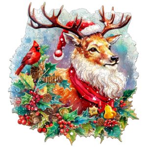 Rena de Natal com quebra-cabeça de madeira brilhante 6688de16dcd48