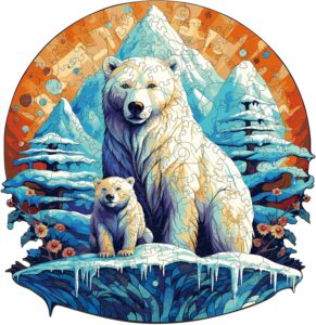 Puzzle de madeira com 2 famílias de ursos polares 66ee0e8dadbc8