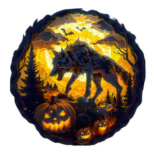 Puzzle de madeira-3D Halloween Wolf 66d9f4abb4124
