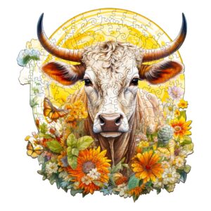 Quebra-cabeça de madeira-vaca e flor 66e15e0bd8f37