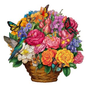Cesta de flores e puzzle de madeira 66de6d5039df4
