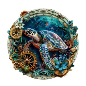 Tartaruga em relevo de puzzle de madeira 66e67bc60036f