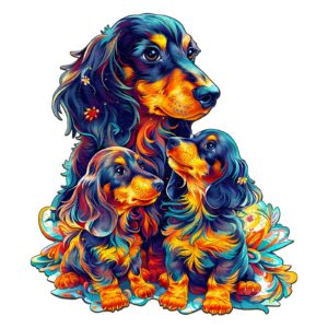 Quebra-cabeça de madeira – Família Dachshund de cabelos compridos 66e2faac07cb5