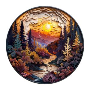 Puzzle de madeira-puzzle – Floresta do pôr do sol 66e8607f7ce6e